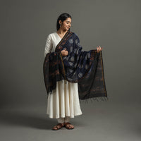 Blue - Block Printed Chanderi Silk Bagru Dupatta 89