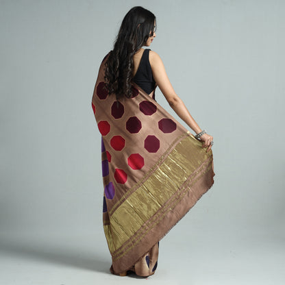 Brown - Shibori Clamp Dyed Modal Silk Saree with Zari Border 05