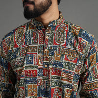 Kantha Stitch Cotton Short Sanganeri Kurta for Men 15