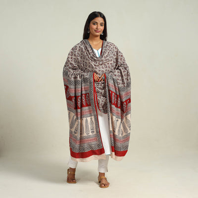 Grey - Hand Block Print Cotton Bagh Dupatta 18