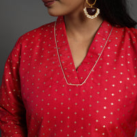 Red - Traditional Cutwork Zari Buti Banarasi Silk Kurta 02