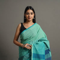 Green - Zari Stripes Turned Weft Bars Cotton Handloom Saree 67