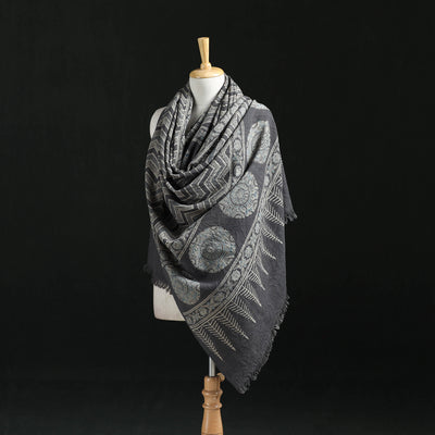 Ajrakh Hand Block Print Natural Dyed Handwoven Acrylic Wool Shawl 24
