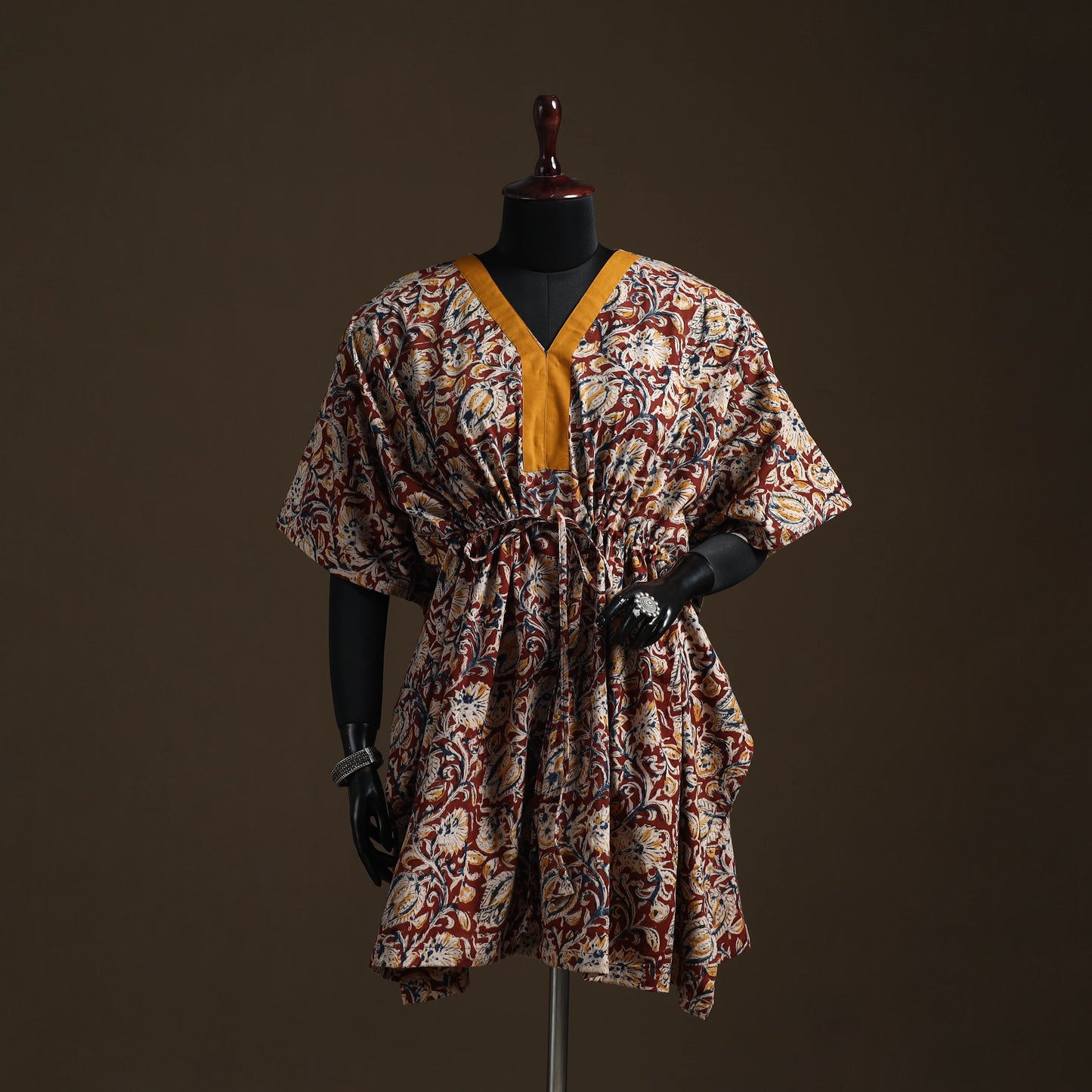 Natural Dyed Hand Block Kalamkari Print Cotton Kaftan (Medium) 113