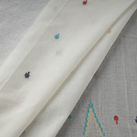 White - Pure Handloom Cotton Bengal Jamdani Fabric 13