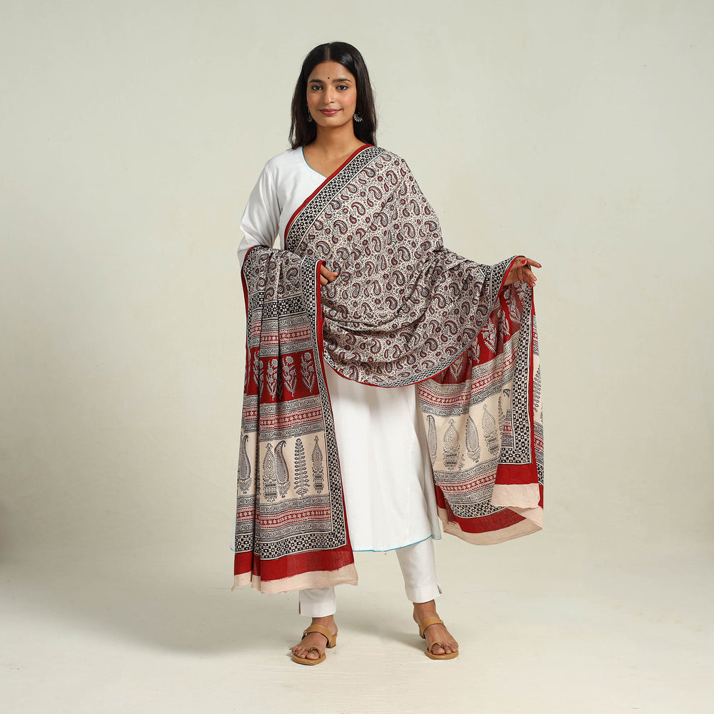 Grey - Hand Block Print Cotton Bagh Dupatta 18