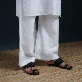 White - Hand Embroidered Mul Chanderi Chikankari Kurta with Palazzo Set for Women 22