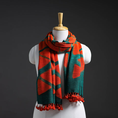 Orange - Kutch Handwoven Clamp Dyed Shibori Silk x Woolen Stole 23