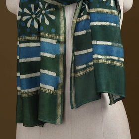 Green - Pipad Hand Block Print Natural Dyed Chanderi Silk Handloom Stole 76