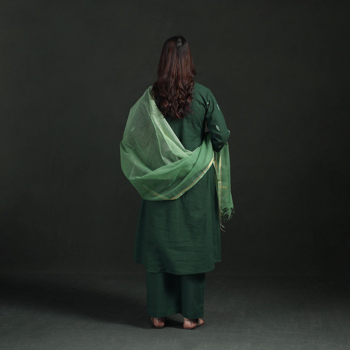 Plain Slub Cotton Hand Embroidered Suit Set with Dupatta for women 02