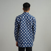 Blue - Indigo Block Printed Cotton Men Full Sleeve Shirt 12