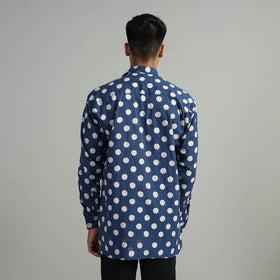 Buy Indigo Block Printed Cotton Men Full Sleeve Shirt 12 Online at iTokri.com