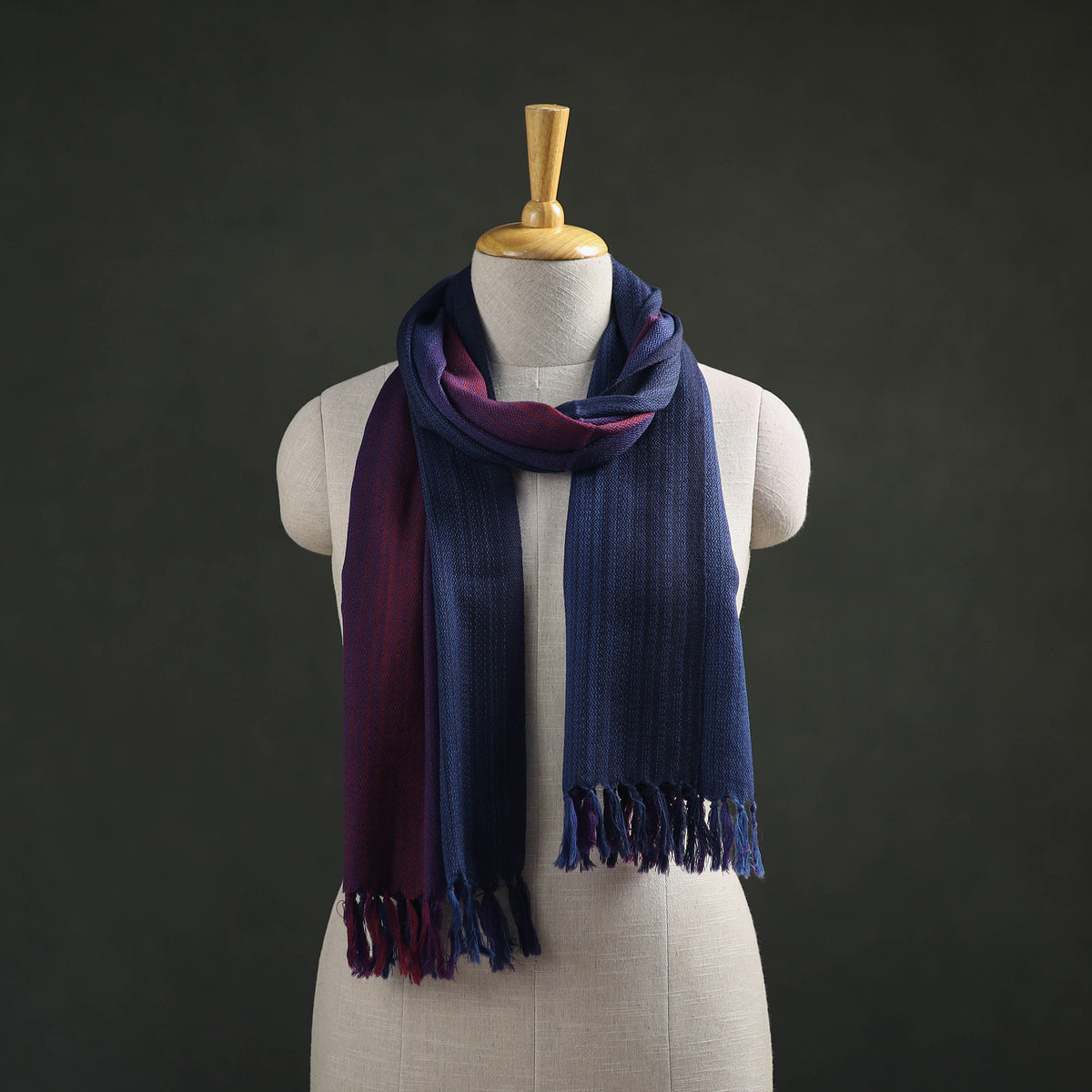 Blue - Double Shade Kumaun Handwoven Pure Merino Wool Stole 136