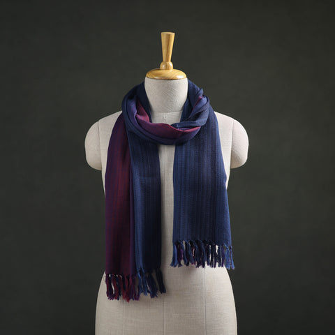 Blue - Double Shade Kumaun Handwoven Pure Merino Wool Stole 136