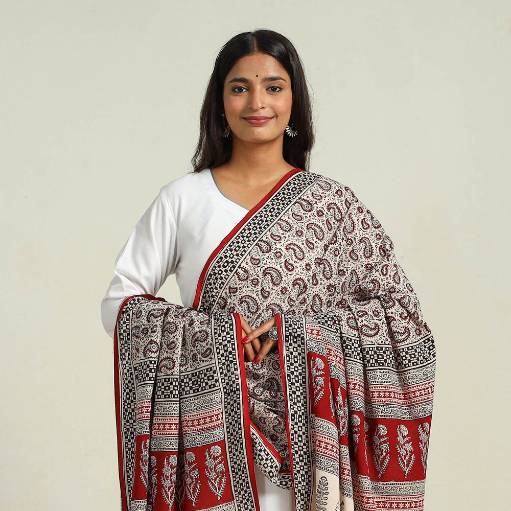 Grey - Hand Block Print Cotton Bagh Dupatta 18