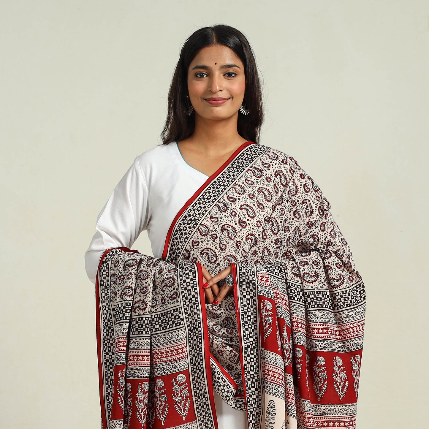 Grey - Hand Block Print Cotton Bagh Dupatta 18