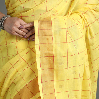 Yellow - Traditional Venkatagiri Handloom Cotton Checks Saree with Thread & Zari Buti 23