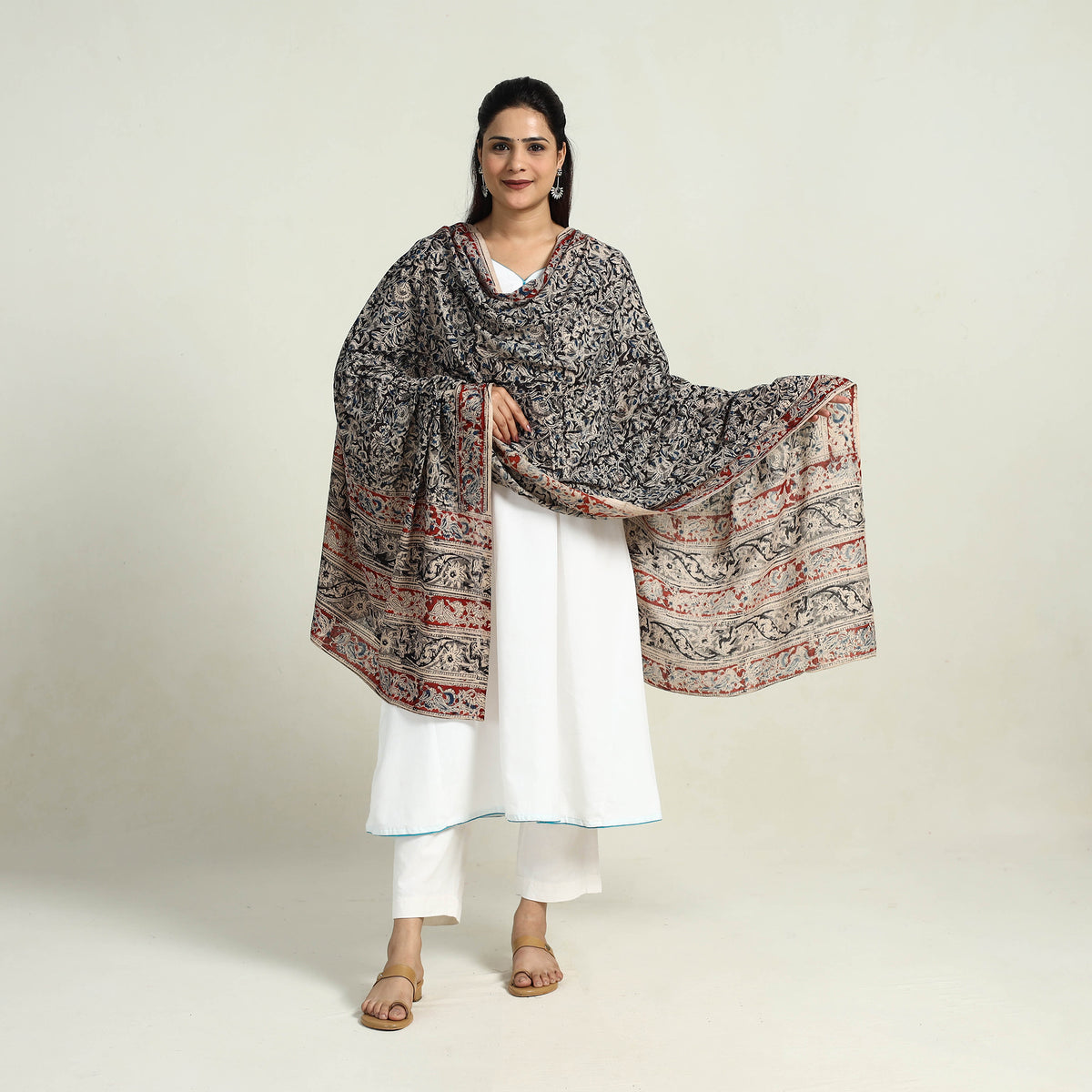 Block Printed Cotton Kalamkari Dupatta 03