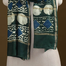 Green - Pipad Hand Block Print Natural Dyed Chanderi Silk Handloom Stole 77
