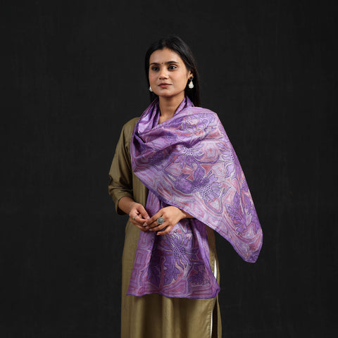 Purple - Handloom Desi Tussar Bengal Kantha Work Stole 42