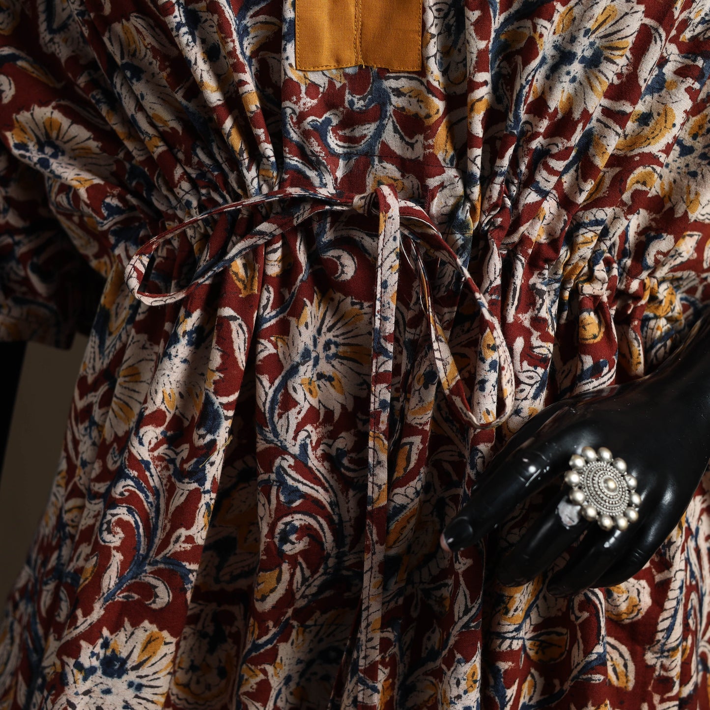 Natural Dyed Hand Block Kalamkari Print Cotton Kaftan (Medium) 113