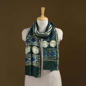 Green - Pipad Hand Block Print Natural Dyed Chanderi Silk Handloom Stole 77