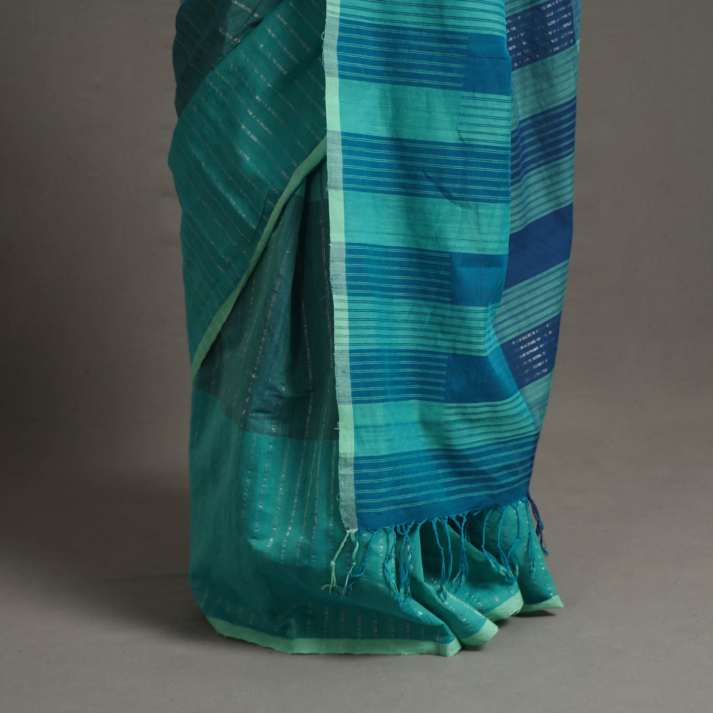 Green - Zari Stripes Turned Weft Bars Cotton Handloom Saree 67