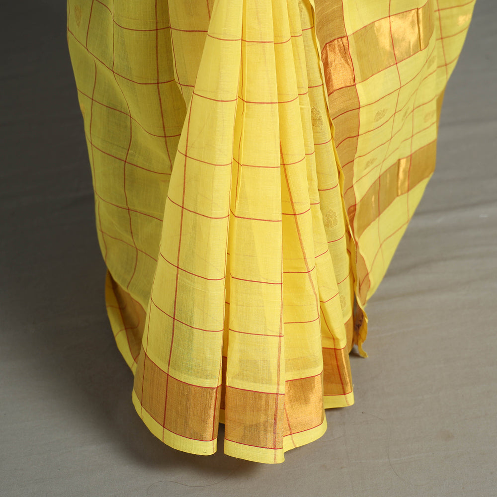 Yellow - Traditional Venkatagiri Handloom Cotton Checks Saree with Thread & Zari Buti 23