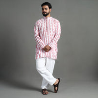 White - Sambalpuri Ikat Weave Cotton Men Short Kurta