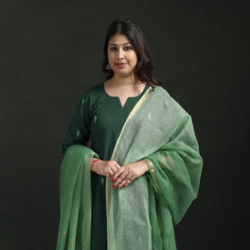 Plain Slub Cotton Hand Embroidered Suit Set with Dupatta for women 02