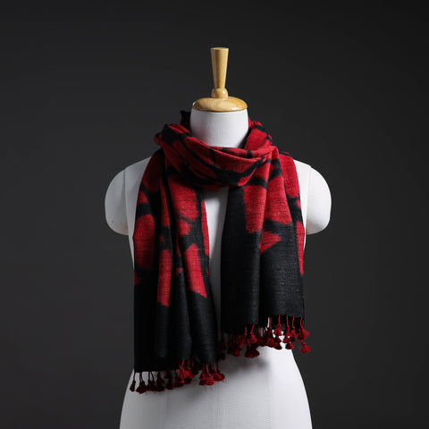 Red - Kutch Handwoven Clamp Dyed Shibori Silk x Woolen Stole 24