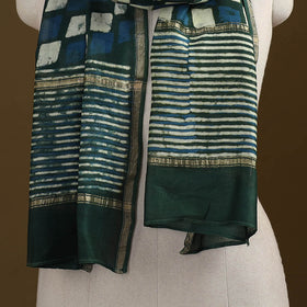 Green - Pipad Hand Block Print Natural Dyed Chanderi Silk Handloom Stole 78