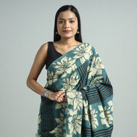 Green - Bindaas Art Block Printed Natural Dyed Cotton Saree 39