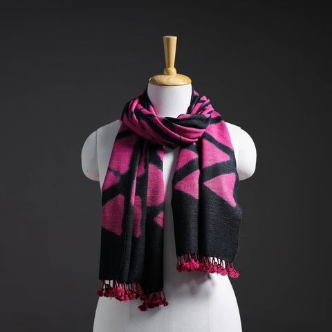 Pink - Kutch Handwoven Clamp Dyed Shibori Silk x Woolen Stole 25