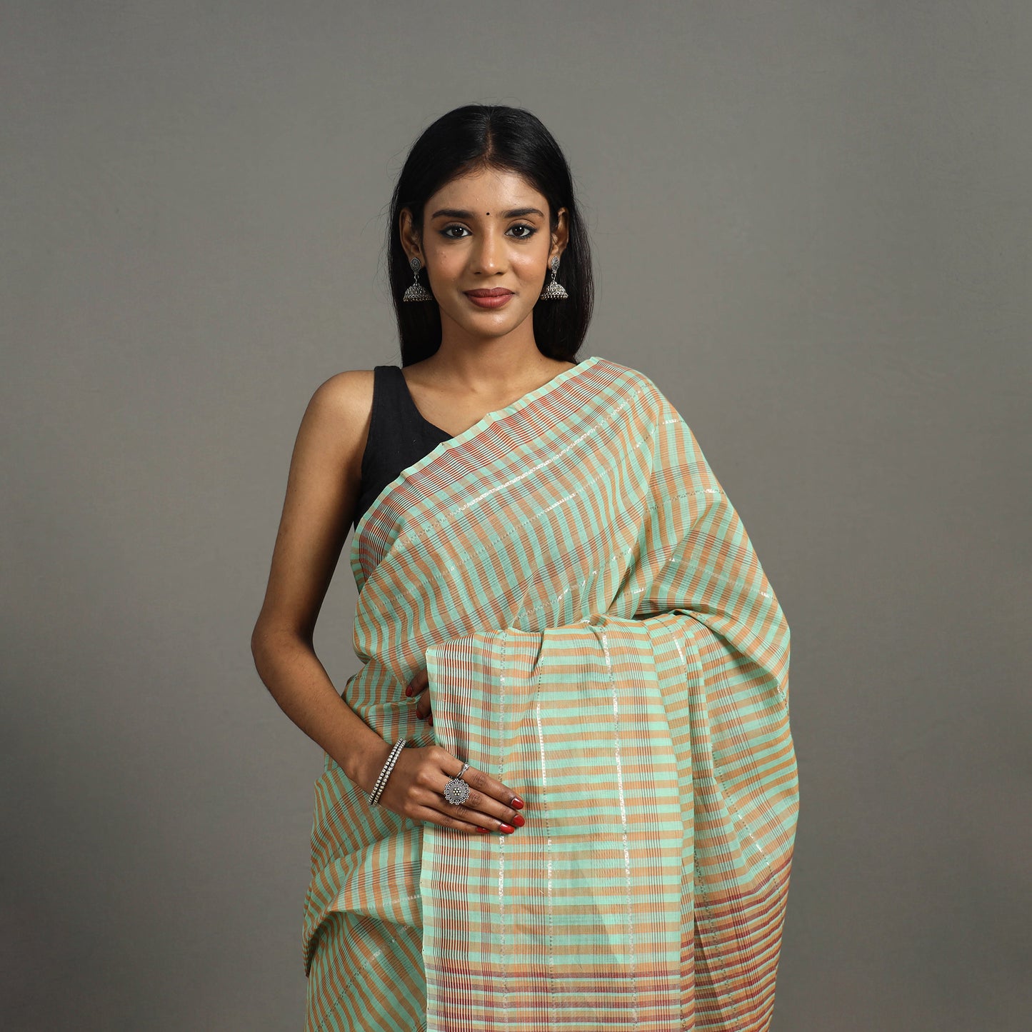 Green - Zari Stripes Cotton Handloom Saree 13