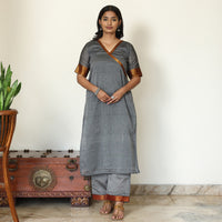 Grey - Dharwad Cotton Kurta with Palazzo & Dupatta Set 05