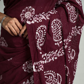 Brown - Hand Batik Printed Cotton Saree with Blouse Piece 09