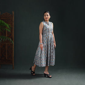 Pochampally Ikat Cotton Sleeveless Tiered Long Dress for Women 07