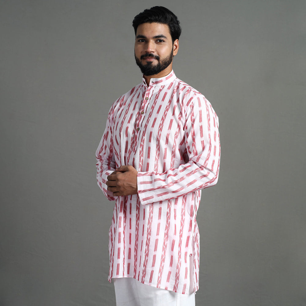 White - Sambalpuri Ikat Weave Cotton Men Short Kurta