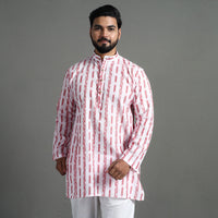 White - Sambalpuri Ikat Weave Cotton Men Short Kurta