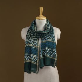 Green - Pipad Hand Block Print Natural Dyed Chanderi Silk Handloom Stole 79