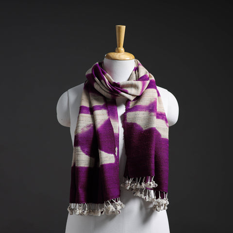 Purple - Kutch Handwoven Clamp Dyed Shibori Silk x Woolen Stole 26