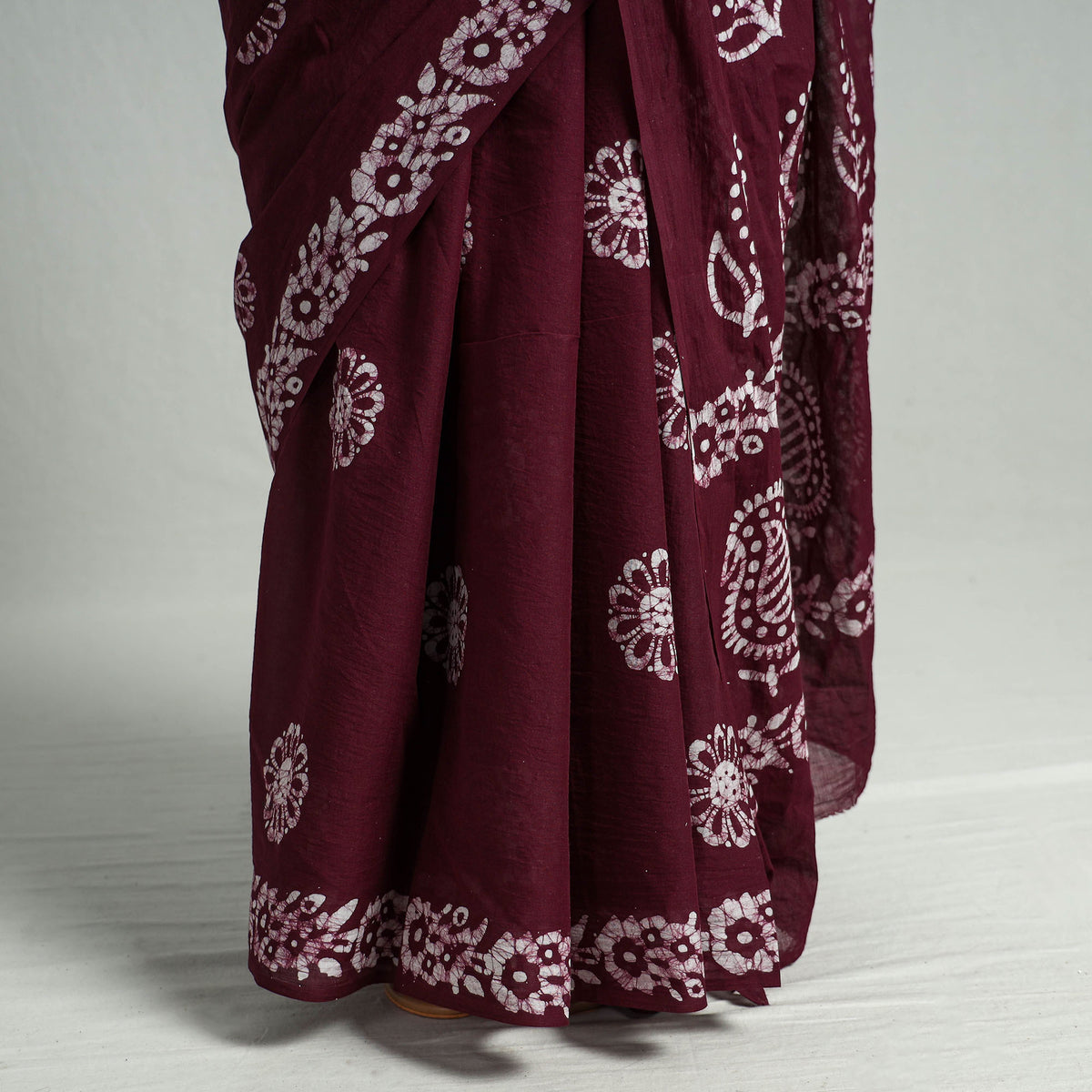 Brown - Hand Batik Printed Cotton Saree with Blouse Piece 09