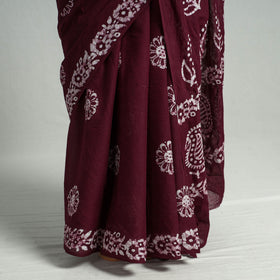 Brown - Hand Batik Printed Cotton Saree with Blouse Piece 09