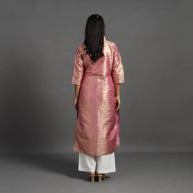 Pink Cutwork Tissue Zari Jaal Banarasi Silk Kurta for Women