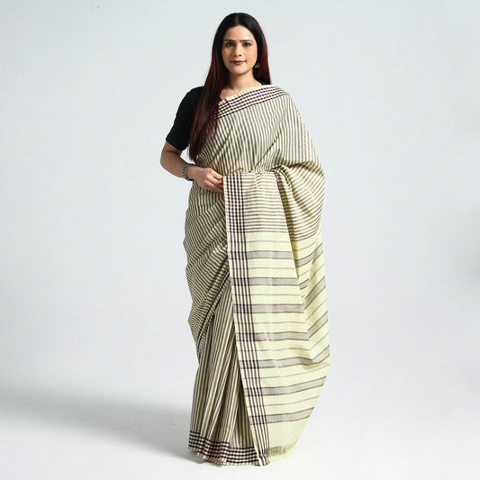 Yellow - Traditional Challapalli Handloom Cotton Stripe Saree