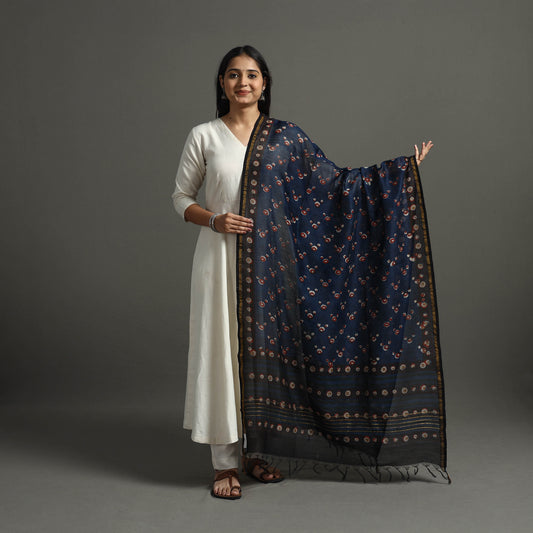 Blue - Block Printed Chanderi Silk Bagru Dupatta 91