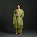 Plain Slub Cotton Hand Embroidered Suit Set with Dupatta for women 05