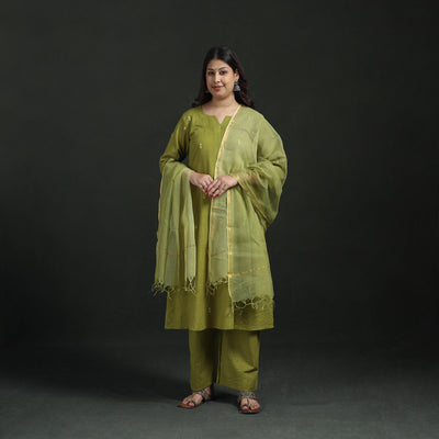 Plain Slub Cotton Hand Embroidered Suit Set with Dupatta for women 05