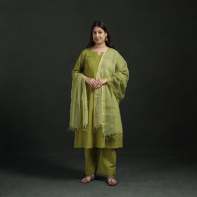Plain Slub Cotton Hand Embroidered Suit Set with Dupatta for women 05